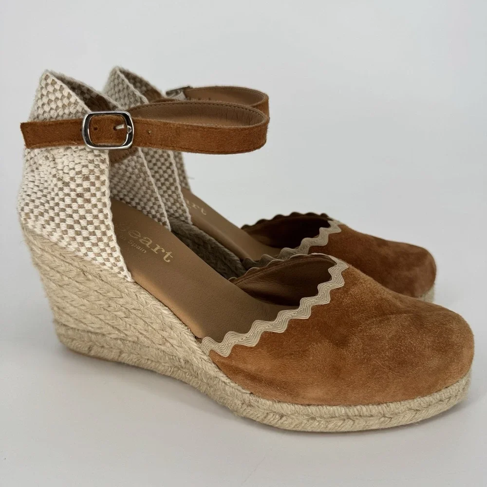 PASEART Spain Camel Suede Wedge Espadrilles Scalloped Boho EU‎ 39 US 8/8.5